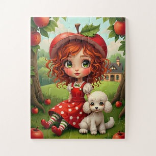 Pastel Apple Girl avec chiot - Puzzle amusant pour
