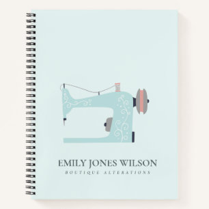 PASTEL AQUA BLUE BLUSH PINK SEWING MACHINE TAILOR NOTITIEBOEK