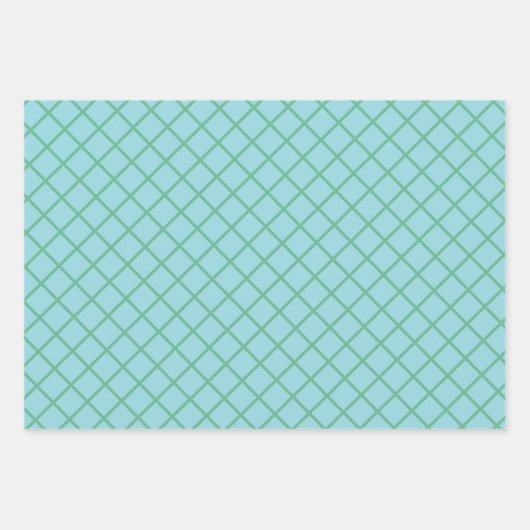 Pastel Aqua Blue en Green Diagonal Grid Pattern Inpakpapier Vel (Voorkant 3)