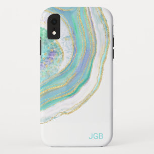 Pastel Aqua en Paars Agate met monogram iPhone XR Hoesje