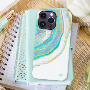 Pastel Aqua en Paars Agate met monogram Case-Mate iPhone 14 Pro Max Hoesje