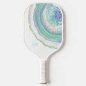 Pastel Aqua en Paars Agate met monogram Pickleball Paddle (Voorkant)