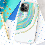 Pastel Aqua et Agate violet avec Monogramme<br><div class="desc">Protégez votre téléphone avec une coque élégante avec un motif en pierre agate dans un aqua pastel féminin, violet, bleu et or tendance. Un modèle de texte est inclus pour personnaliser avec votre monogramme ou tout autre texte souhaité. Vous pouvez également supprimer l'exemple de monogramme si vous souhaitez commander le...</div>