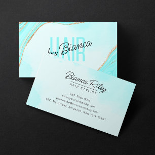 Pastel Aqua Goud Glitter Agate Kapsalon Visitekaartje