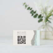 Pastel Aqua Gray Kraft Mountain Wave QR Code Visitekaartje (Staand voorkant)