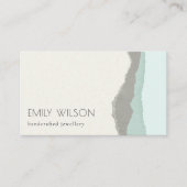 Pastel Aqua Gray Kraft Mountain Wave Torn Edge Visitekaartje (Voorkant)