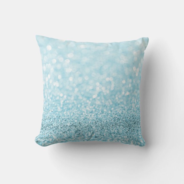 Pastel Aqua Ocean Blue Glitter Wit Delicaat Kussen (Voorkant)