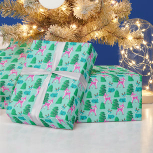 Pastel Aqua Retro Kerstmis Rendieren Cadeaupapier