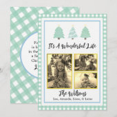 Pastel Aquarelle Arbres Green Plaid Carte de Noël (Devant / Derrière)