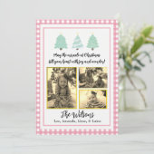 Pastel Aquarelle Arbres Pink Plaid Carte de Noël (Debout devant)