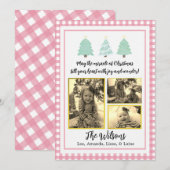 Pastel Aquarelle Arbres Pink Plaid Carte de Noël (Devant / Derrière)