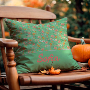 Pastel aquarelle fleur boho vert Jaillir oreiller