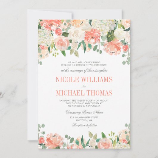 Pastel Aquarelle Fleurs Mariage Invitations (Devant)