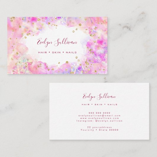 pastel aquarelle or parties scintillant carte de v (Devant / Derrière)