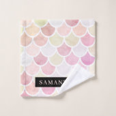 Pastel Aquarelle Sirène Motif avec nom (Gant de toilette)