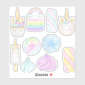 Pastel arc-en-ciel aquarelle licorne doux sticker (Feuille)