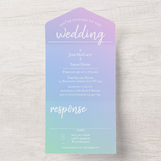 Pastel Arc-en-Ciel tout en un mariage Invitation (À l'intérieur)