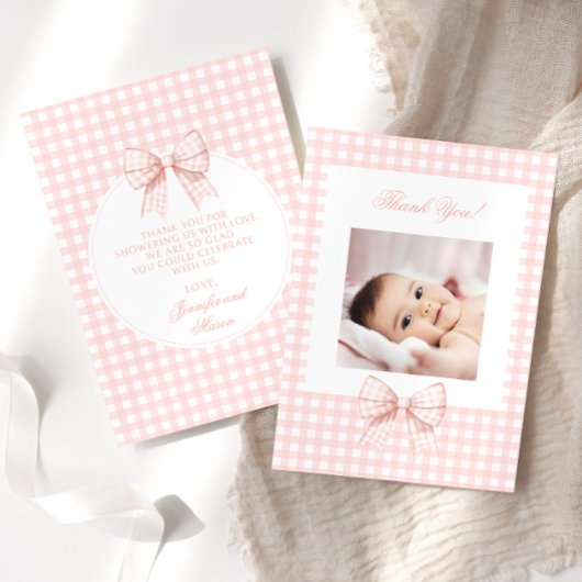 Pastel arc rose baby shower photo merci cartes