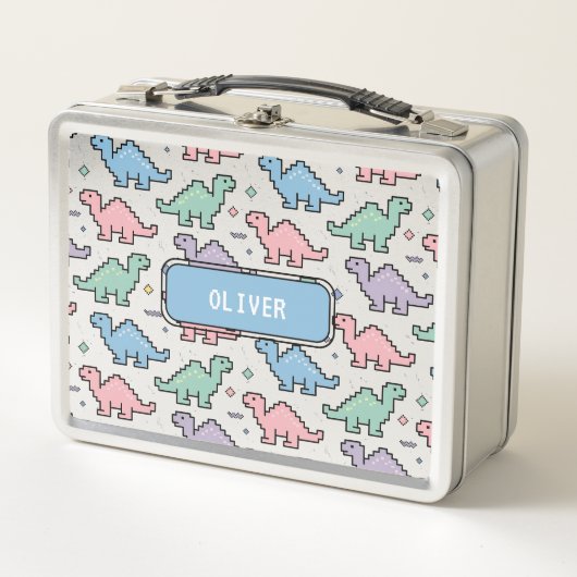 Pastel Arcade Dinosaurus Pixel Silhouetten Patroon (Voorkant)