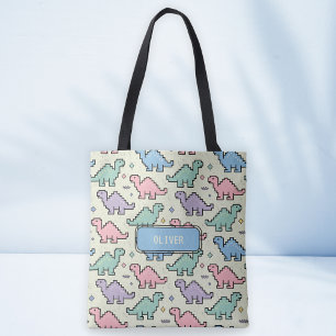 Pastel Arcade Dinosaurus Pixel Silhouetten Patroon Draagtas