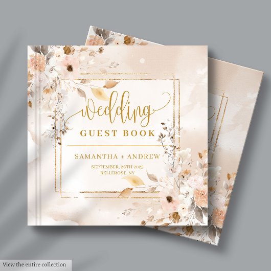 Pastel Autumn Boho Florals Gold Mariage Livre d'or