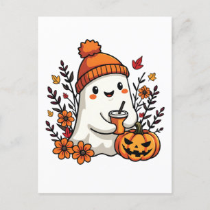 Pastel Autumn Kawaii Ghost Herfst Pumpkin Spice Briefkaart