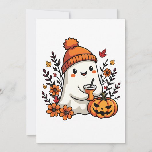 Pastel Autumn Kawaii Ghost Herfst Pumpkin Spice Kaart (Voorkant)