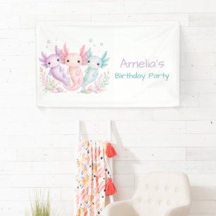 Pastel Axolotl Verjaardagsfeest Welkom Spandoek