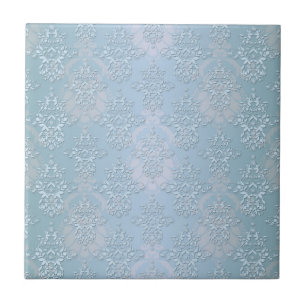 Pastel Baby Blauw Damask Tegeltje