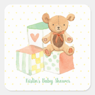 Pastel Baby Blocks en Teddybeer Vierkante Sticker