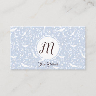 Pastel Baby Blue Floral Birds Trendy Monogram Visitekaartje