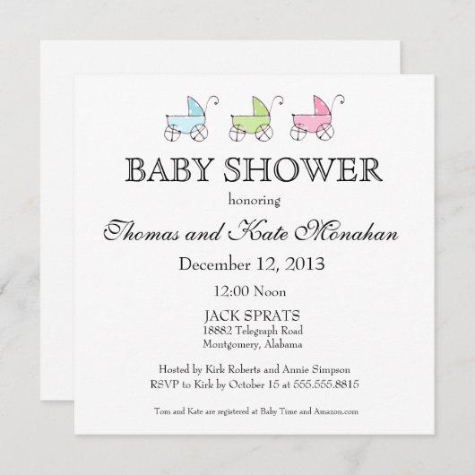 Pastel Baby Carriage Douche Invitation (Devant / Derrière)