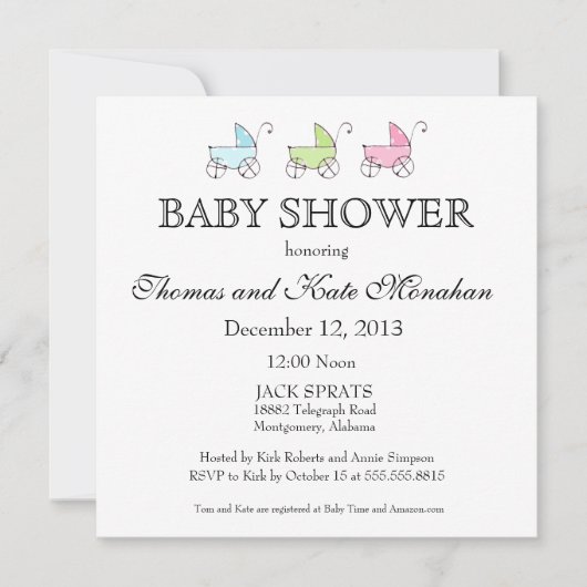 Pastel Baby Carriage Douche Invitation (Devant)