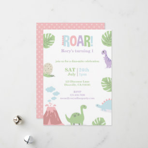 Pastel Baby Dinosaur Kids Verjaardagsfeest Feestdagenkaart