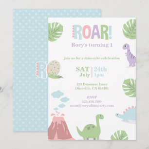 Pastel Baby Dinosaur Kids Verjaardagsfeest Feestdagenkaart