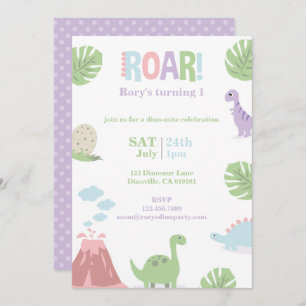 Pastel Baby Dinosaur Kids Verjaardagsfeest Feestdagenkaart