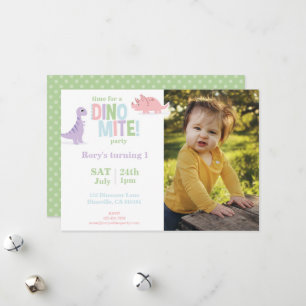 Pastel Baby Dinosaurus Kinder foto Verjaardagsfees Feestdagenkaart