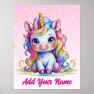 Pastel Baby Eenhoorn – Naam Poster op Maat