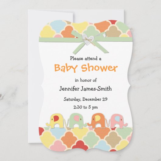 Pastel Baby Elephants Douche Invitation (Devant)