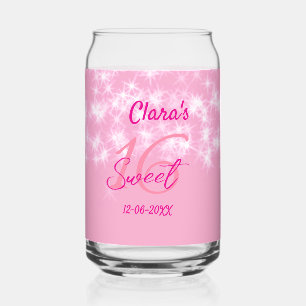 Pastel baby pink sweet 16 birthday naam toevoegen  blikvorm glas