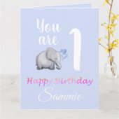 Pastel Baby's Schattigee olifant 1e Verjaardag Ver Kaart (Gele Bloem)