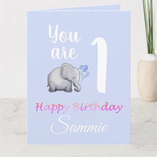 Pastel Baby's Schattigee olifant 1e Verjaardag Ver Kaart