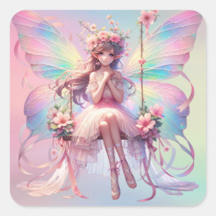 Pastel Ballerina Fairy Prinses Meisjes Vierkante Sticker