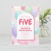 Pastel ballon 5e verjaardag kaart (Staand voorkant)