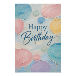 Pastel Ballon Verjaardag Brushstrokes Perfect Poster