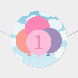 Pastel Ballonnen Lucht Wolken Meisjes Verjaardag Ronde Sticker