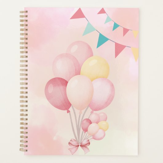 Pastel Balloon Celebration – Soft Party Illustrati Planner (Voorkant)