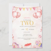 Pastel Balloon Invitation de fête du 2e anniversai (Devant)