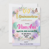 Pastel Balloons and Butterflies Quinceañera Kaart (Voorkant)