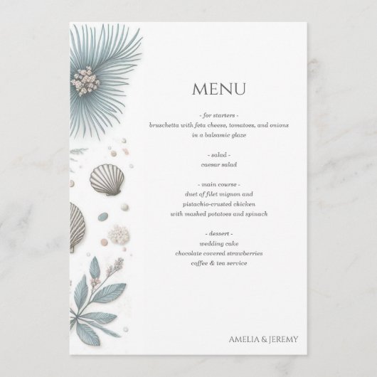 Pastel Beach bruiloft Menu (Voorkant)